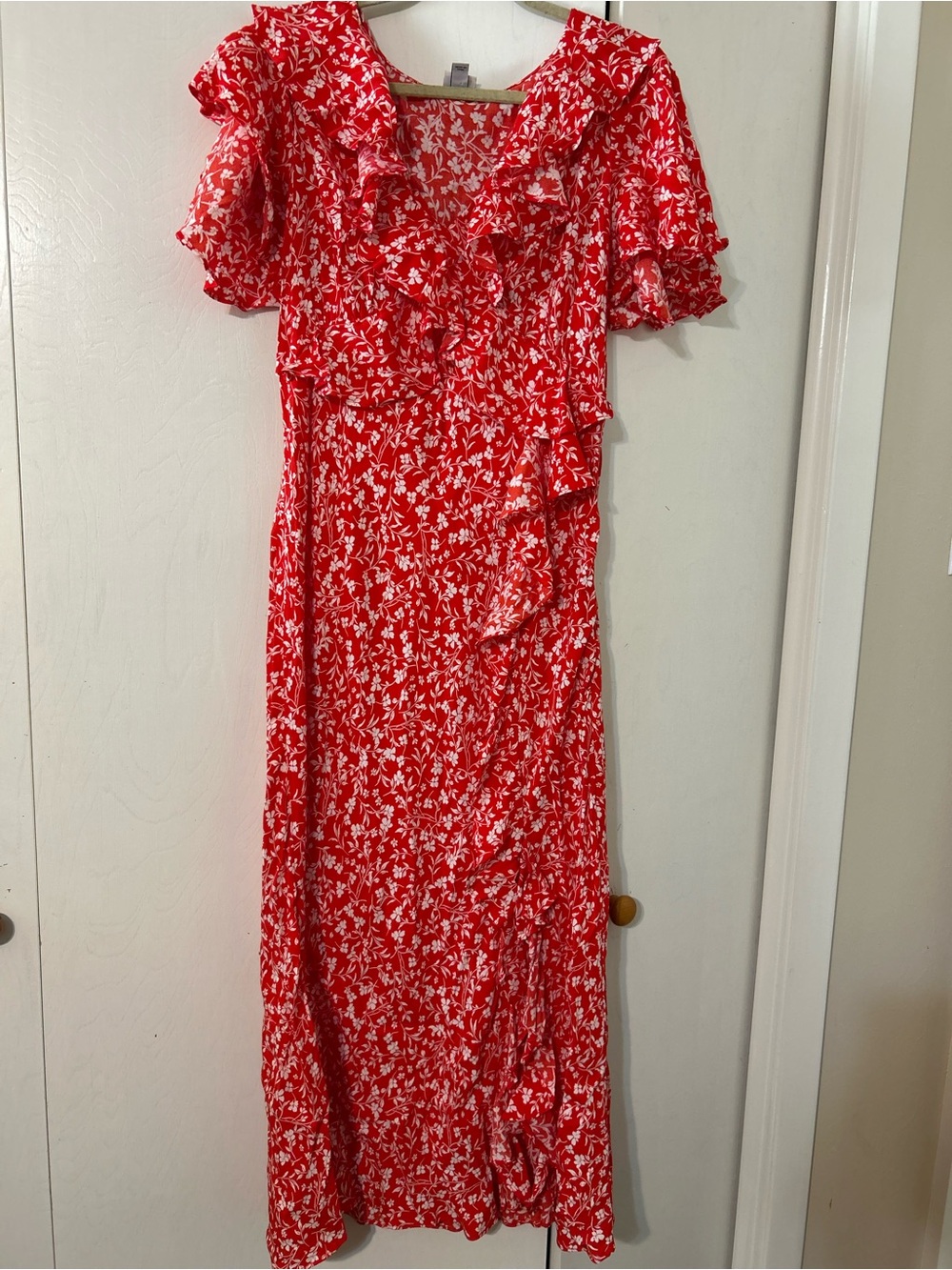 a new day Red Floral Ruffle Maxi Dress
